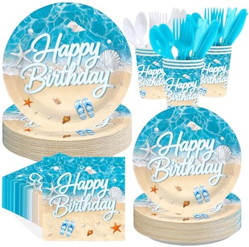 168Pcs Beach Birthday Decorations for Summer Pool Serves 24 by Greencian
