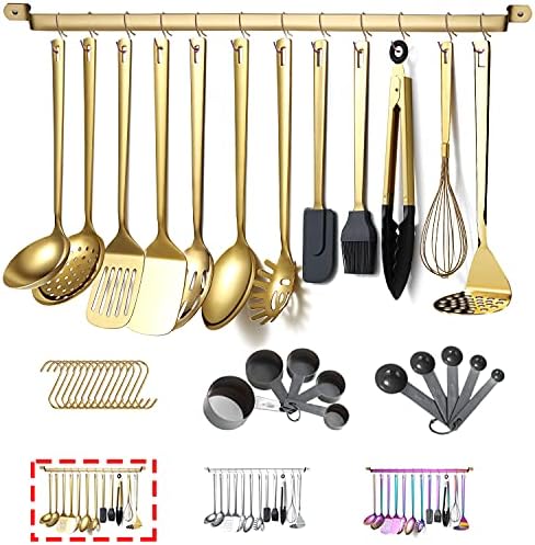 Gold Cooking Utensils Set, Kyraton Stainless Steel 37 Pieces Kitchen Utensils Set with Titanium Gold Plating, Kitchen Gadgets Tool Set with Utensils Racks Heat Resistant Dishwasher Safe by Kyraton