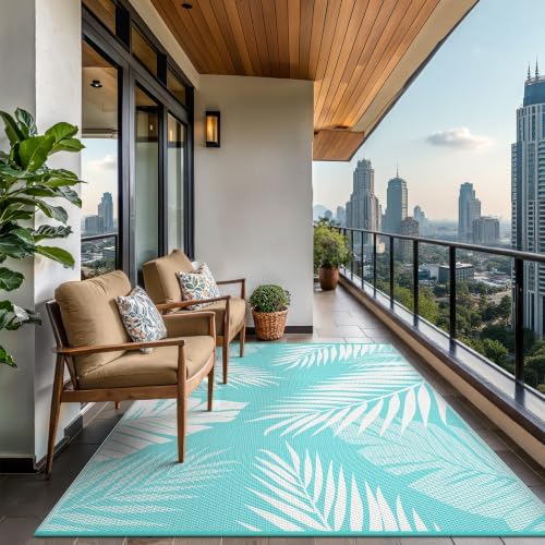 GENIMO Outdoor Rug, Waterproof Plastic Rugs for Patio, 8'x10' Ocean White - Image 4