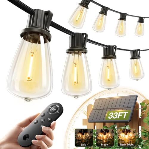 addlon 33FT(27+6) Solar String Lights Outdoor, Waterproof Dimmable 9+1 LED by addlon