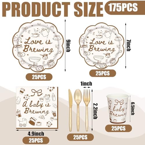 Zubebe 175 Pcs A Baby Is Brewing Baby Shower Tableware Set Serves 25 - Image 6