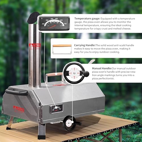 Semi Automatic Silver 12 Outdoor Pizza Oven Portable Wood Fired Pizza Oven Outdoor Cooking Pizza Maker Portable Pizza Oven for Authentic Stone Baked Pizzas - Image 4
