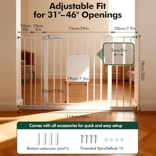 31-46“ Metal Pet Gate with Cat Door, Auto Close,Matte White - Image 4