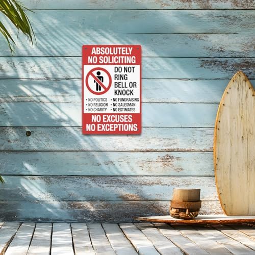 BEASTZHENG No Soliciting Metal Tin Sign for Home Tin Metal Wall Decor Do Not Ring Bell or Knock - Solicitation Sign for Front Door, House, Yard, Fence - Image 4