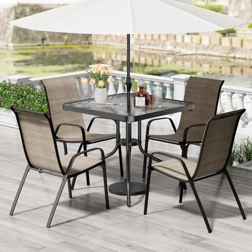TLSUNNY 5 Pieces Patio Dining Set for 4, Glass Table and Textilene Chair by TLSUNNY