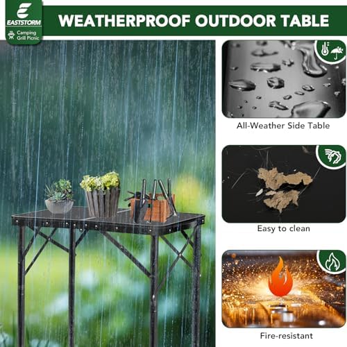 E EASTSTORM 35 inch Folding Table for 4 Person, Heavy-Duty Metal Tabletop, 2 Adjustable Height Camping Table, Portable Outdoor Table with Carrying Handle,for Patio, Picnic, Parties, BBQs, Black - Image 5