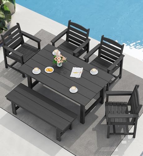 SERWALL Outdoor Dining Set, Patio Dining Set with Bench, Black by SERWALL