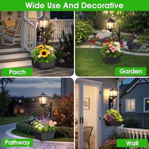2 Pack 2-in-1 Outdoor Flower Pots, Solar Post Lamps Waterproof, Solar Lamp Post Lights, Wall Mount or Freestanding, Outdoor Decorative Lamp for Garden, Patio, Front Porch, Back Door, Warm White - Image 2