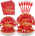 Grencian 96PCS Red and Gold Happy Birthday Decorations, Serves 24 by Grencian