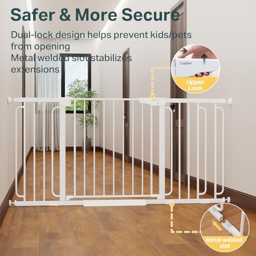 Cumbor 36.6-64 in Extra Wide Baby Gate for Stairs, Dog Gate Indoor, White - Image 4