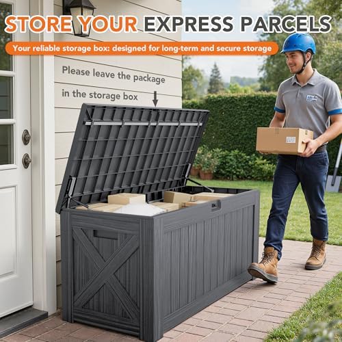 130 Gallon Deck Box Outdoor Indoor Waterproof Storage Box, Gray - Image 6