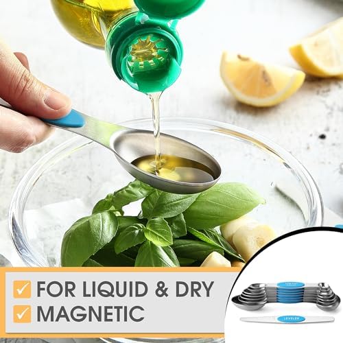Spring Chef Stainless Steel 8 Magnetic Measuring Spoons for Kitchen, Teal - Image 4