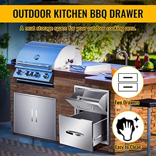 Outdoor Kitchen Double Drawers 16" W x 20" H x 20" D Built-in BBQ Drawer Stainless Steel Access Drawers for Outdoor Kitchen Island or Grill Station - Image 6