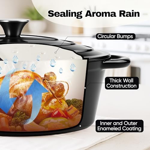 Oval Dutch Oven for Bread Baking, 4.5 Quart Non Stick Enameled Cast Iron Dutch Oven Pot with Lid, Oven Safe Oval Casserole with Lid up to 500°F for Baking, Braising, Stews, Roasting (Black) - Image 6