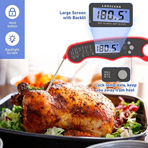 LONICERA Digital Meat Thermometer, 1-4 s Instant Read, Foldable Probe, Red - Image 4