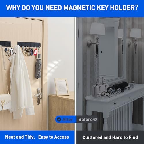 Magnetic Key Holder Wall Mount, Magnetic Key Rack Hanger With 6 Hooks For Metal Front Door, Magnetic Utensil Holder For Fridge, Strong Magnet Hanger Hook For Hanging Purse Kitchen Grill Tools Coat - Image 4