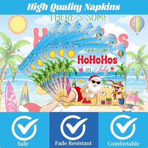 Gameza July Christmas Party Decorations Tableware, 96PCS There's Some Hohoho's in July Disposable Paper Plates and Napkins Decoration, Summer Xmas Beach Forks Decor Supplies Serves 24 - Image 3
