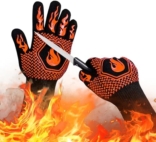 BBQ Fireproof Gloves, Grill Cut-Resistant Gloves 1472°F Heat Resistant Gloves, Non-Slip Silicone Oven Gloves, Kitchen Safe Cooking Gloves for Oven Mitts,Barbecue,Cooking, Frying,13.5 Inch-Orange by DKHDBD