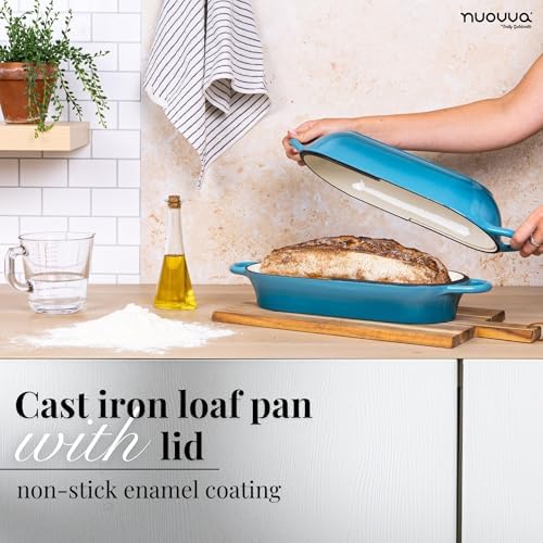 Enamelled Cast Iron Bread Loaf Pot – Dutch Oven For Sourdough Bread Baking – Oven Safe Non Stick Bread Pot – Rectangular, Light Blue, 34cm x 16cm – by Nuovva - Image 5