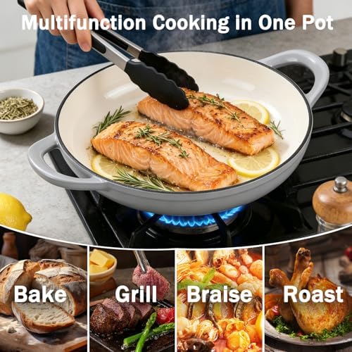 6QT Enameled Cast Iron Round Bread Oven, Sourdough Dutch Oven, Gray - Image 3
