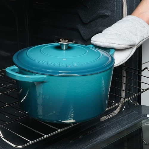 Crock-Pot Artisan 7-Quart Round Dutch Oven – Teal Ombre, Enameled Cast Iron Oven Safe Cookware - Image 4