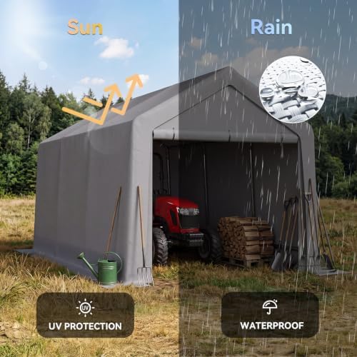 Aoxun 8x14 FT Outdoor Carport Garage Tent, Waterproof Storage Shed, Gray - Image 5