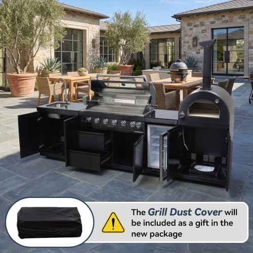 122'' LPG Outdoor Kitchen Island with Grill & Pizza Oven, 6 Burners, Black - Image 4
