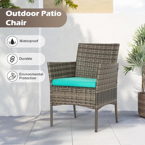 FDW 4-Piece Patio Furniture Set | Gray & Blue | Outdoor Wicker Furniture - Image 4