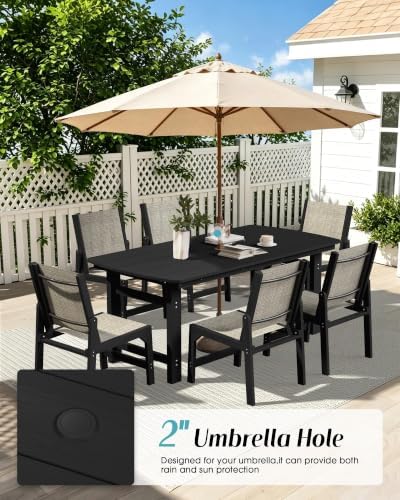 Ciokea HDPE Outdoor Dining Set, Patio Table and 6 Stackable Chairs, Black - Image 4