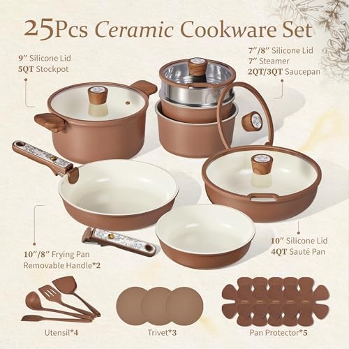 CAROTE 25pcs Ceramic Cookware Sets, Nonstick Pots and Pans Set Non Toxic - Image 2