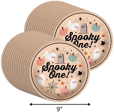 Spooky One First Birthday - 32 Piece Disposable Party Supplies - Decorations for Halloween 1st Birthday Round Party Plates - Large 9" Paper Plates In Bulk - Image 2