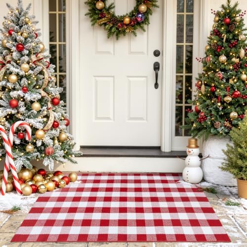 OJIA Christmas Plaid Rug 27.5"x43" Front Door Mats Outdoor Welcome Mat - Image 6
