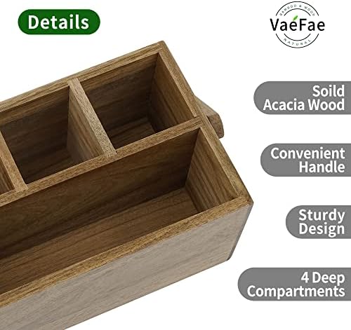 VaeFae Acacia Silverware Caddy, Utensil Holder with Handle, Medium - Image 4