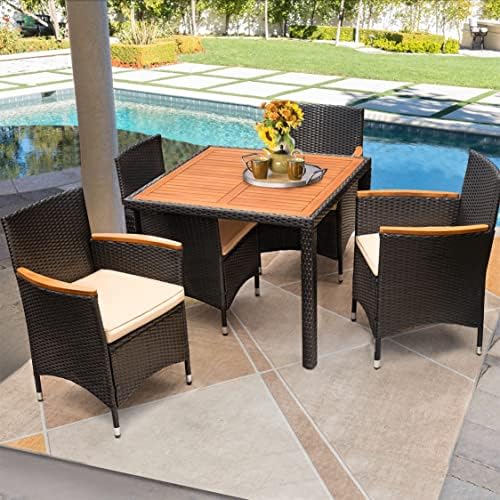 Flamaker Patio Dining Set for 4 Outdoor Acacia Wood Table and Chairs, Gray - Image 6