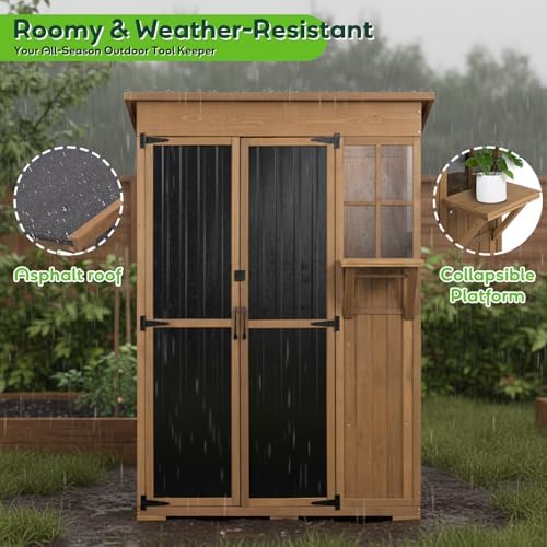 51" L Outdoor Storage Cabinet Waterproof with Shelves, Outside Storage Shed Backyard Tall Cabinet with Fold-Out Table for Patio, Garage, Garden, Pool Accessories Storage - Image 3