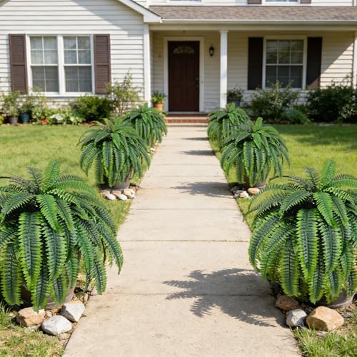 2pcs 45in Artificial Boston Fake Ferns Large, UV Resistant Artificial Plants Outdoor, 55 Blades Weatherproof Fake Plants Outdoor Indoor for Garden Porch Patio Home Decor - Image 4