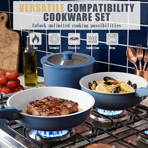 Umite Chef Pots and Pans Set Non Stick, 21 pcs Ceramic Cookware Set with Detachable Handles, Healthy Induction Cookware, RV Kitchen Cooking Set, with Utensils & Frying Pans Set, PFAS PFOA & PTFE Free - Image 4