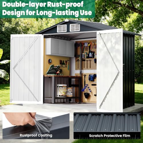 6x4 FT Outdoor Storage Shed, Weatherproof Garden Shed with Lockable Double Doors, Sloped Roof & Ventilation for Backyard, Patio, Poolside - Image 2