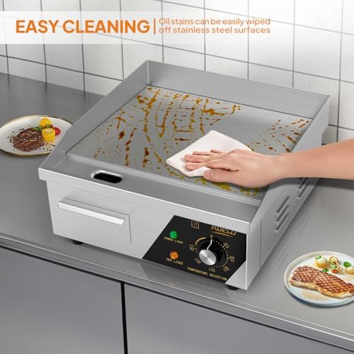 Bonnlo 14 Inch 1500W Commercial Griddle with Stainless Steel Countertop, Flat Griddle, 122-572℉ Adjustable Temp Control of Electric Flat Top Grill for Cheese 、Steak and Egg, Home & Restaurant Use - Image 5