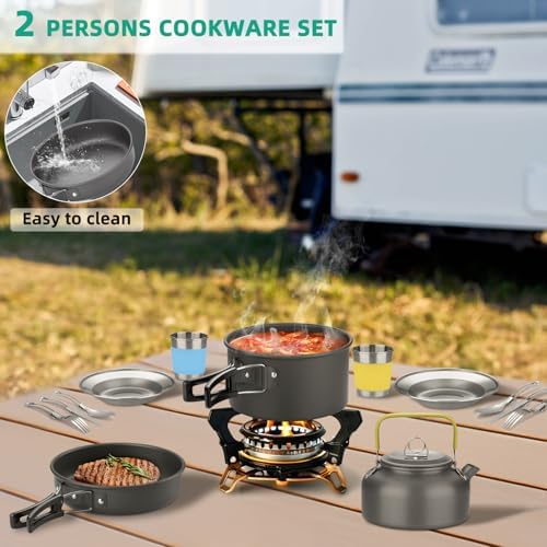 18pcs Camping Cookware Kit, Nonstick Pots Pans and Kettle Set - Image 5