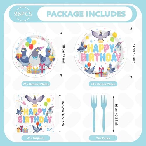 96Pcs Pigeon Birthday Party Decorations Bird Plate, Serves 24 - Image 5