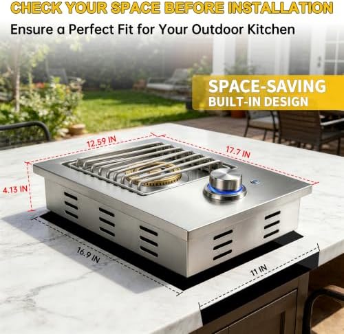 Built-In Single Side Burner for Outdoor Kitchen, 17,500 BTU Natural Gas - Image 3