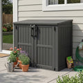 Plastic Outdoor Storage Shed, 37 Cu Ft Weatherproof Outdoor Storage Box with Double Lockable Door, All-Weather Resin Storage Cabinet for Patio, Backyard, Lawn, Garage and Poolside,Wood-Grain (Black) by WTFGO