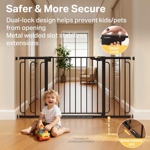 Cumbor 36.6-59" Extra Wide Baby Gate for Stairs, Auto Close Dog Gate Black - Image 4