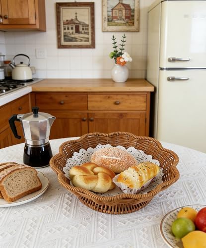 RT&BS Handwoven Fruit Basket for Counter, Wicker Bread Basket, Wicker Egg Baskets, Flower-Shaped Display Baskets for Living Room, Kitchen, Store, Restaurant, Outdoor - Image 6