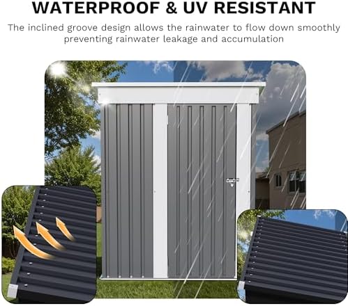 JUMMICO Metal Outdoor Storage Shed 5 x 3 FT Metal Shed with Lockable Door,Waterproof Garden Tool Shed Storage House for Backyard Patio Lawn,Grey - Image 5