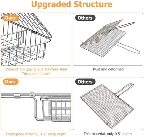 ORDORA Grill Basket Deep, Stainless Steel BBQ Grilling Baskets for Outdoor Grill, Fish Grilling Rack for Veggies, Meat, Shrimps, Grill Accessories with Detachable Handle, Gifts for Dad - Image 4