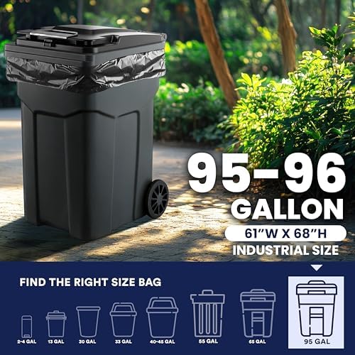 Plasticplace 95-96 Gallon Garbage Can Liners │ 2 Mil │ Black Heavy Duty Trash Bags │ 61” x 68”, 25 Count - Image 3