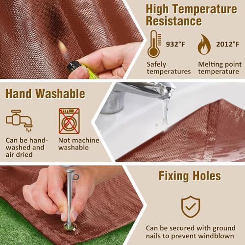 Fire Pit Mat, 37.8"x 39.4" Fireproof Blanket for Under Fire Pit, Brown - Image 6