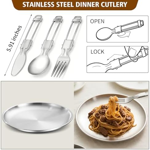 12pcs Outdoor Camping Cookware Kit, Lightweight Stainless Steel Kettle, Non-Stick Pot and pan, with Fork Spoon Kits Suitable for picnics and Backpacking Trips - Image 6